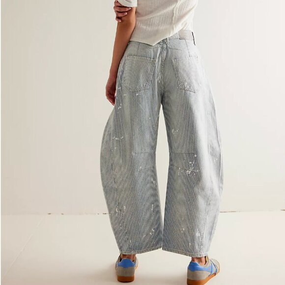 We The Free Blue Striped Flare Jeans - Picture 2 of 12